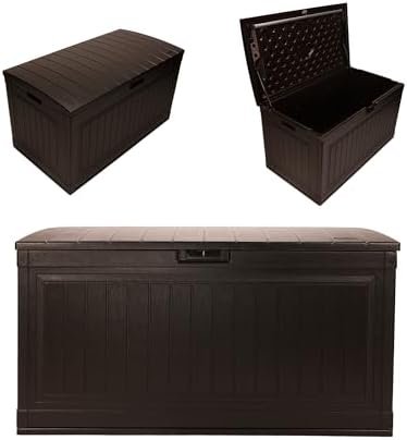Suncast 80-Gal. Resin Large Outdoor Patio Deck Box with Pad-Lockable Lid, Modern