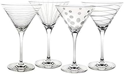 Mikasa Cheers 10-Ounce Martini Glasses, Fun Etched Designs, Durable Clear Glass