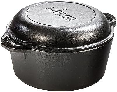 Lodge Cast Iron Double Dutch Oven - Pre-Seasoned 2-in-1 Cast Iron Cookware