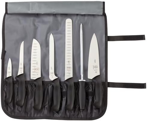 Mercer Culinary Millennia 8-Piece Knife Roll Set, Black Handles
