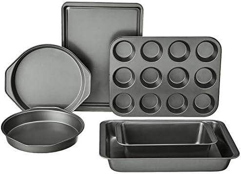 Amazon Basics 6 Piece Nonstick Carbon Steel Bakeware Set with Cake, Muffin