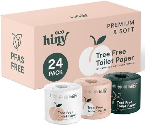 ecoHiny Premium & Soft Bamboo Toilet Paper | PFAS Free | 24 Mega Rolls, 3 ply