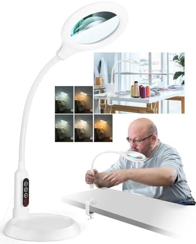 10X Magnifying Glass with Light and Stand, LED 5 Color Modes, Brightness