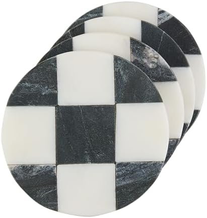 Mud Pie Circle Checkered Coaster Set; 4" x 4"