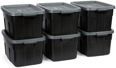Rubbermaid Heavy Duty Black Storage Bins Plastic Totes with Lids for Storage