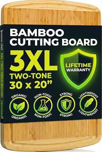 Greener Chef 30 x 20 Organic Extra Large Cutting Board with Lifetime
