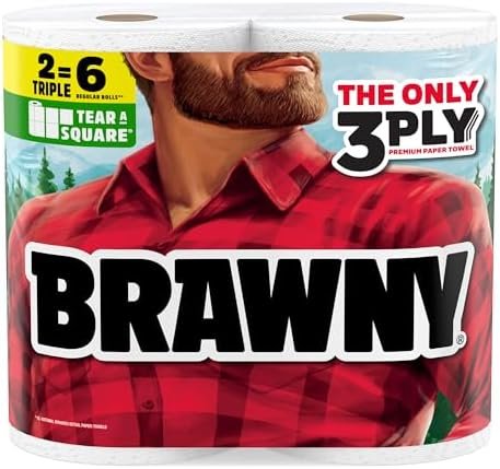 Brawny Tear-A-Square 3-Ply Paper Towels, 2 Triple Rolls = 6 Regular Rolls